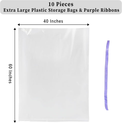 Extra Large Clear Plastic Storage Bags,10 Pieces 40x60 Inches Big Gaint Jumbo Huge Plastic Storage Bags for Luggage, Suitcase,Furniture,10 Ribbons Included by Yotelab
