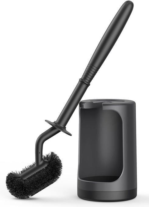HAMITOR Toilet Bowl Brush Holder Set: Curved Design with Holder for Deep