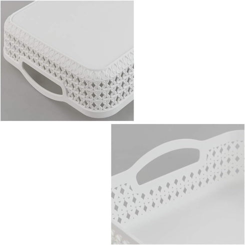 White Plastic Storage Basket Tray, Large Pack of 6