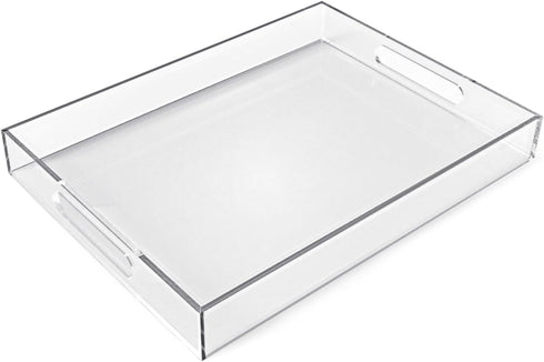 12"x16" Acrylic Serving Tray with Handles, Spill Proof Clear Decorative Tray, Lucite