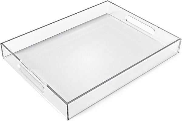 12"x16" Acrylic Serving Tray with Handles, Spill Proof Clear Decorative Tray, Lucite
