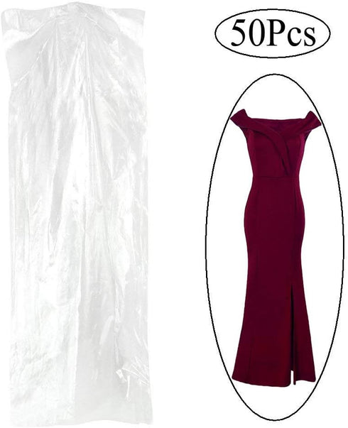 Pack of 50 Transparent Garment Bags, Clothing Cover, Gown and Dress Storage Bag (60 × 150 cm)