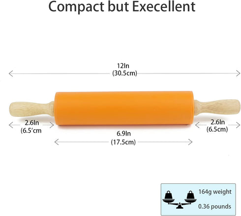 Silicone Rolling Pin for Baking, Non-stick Dough Roller with Wooden Handle, Kitchen Accessories