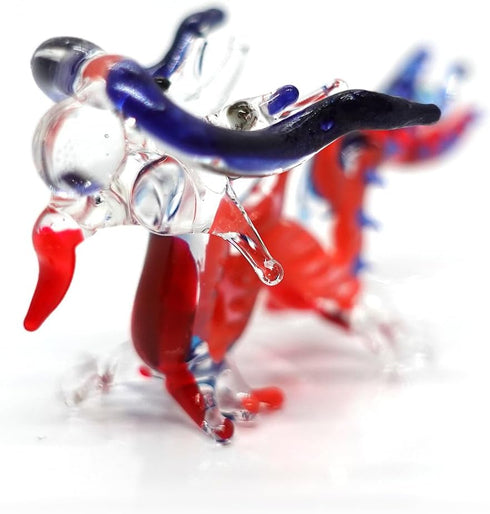 Dragon Tiny Miniature Figurines, Hand Blown Glass Art Collectible Gift for Home Decor (Blue Orange)
