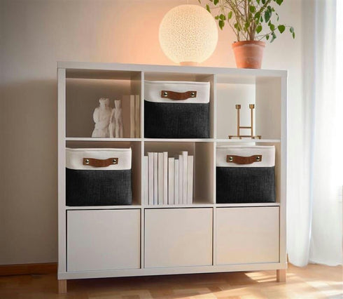 Closet 3 Pack) DECOMOMO Storage Baskets for Shelves - Fabric Storage Bins, Linen Organizers and Storage (Black & White