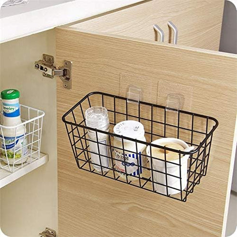 LeleCAT 3 Set Black Adhesive Over the Cabinet Door Wire Baskets for Kitchen, Pantry, Bathroom Shelf Storage