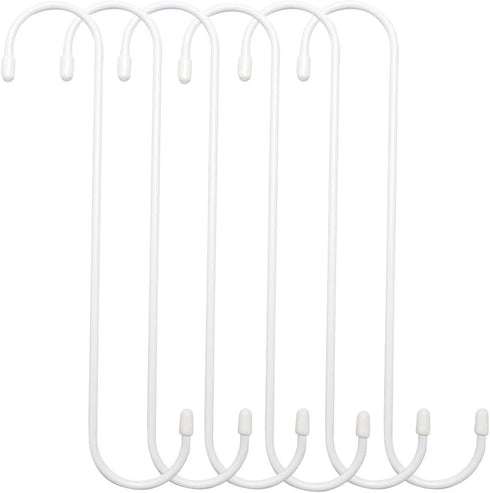 6 Pack 10 inch White Steel Heavy-Duty S Hooks for Kitchen, Bathroom, Garage, Outdoor Utility Hangers
