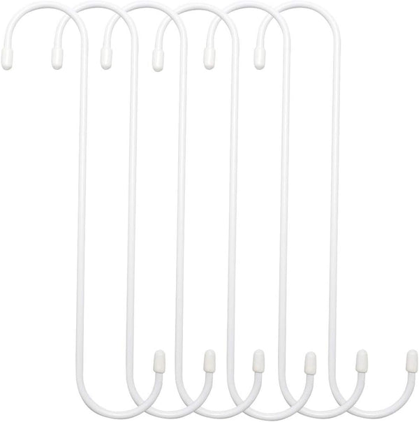 6 Pack 10 inch White Steel Heavy-Duty S Hooks for Kitchen, Bathroom, Garage, Outdoor Utility Hangers