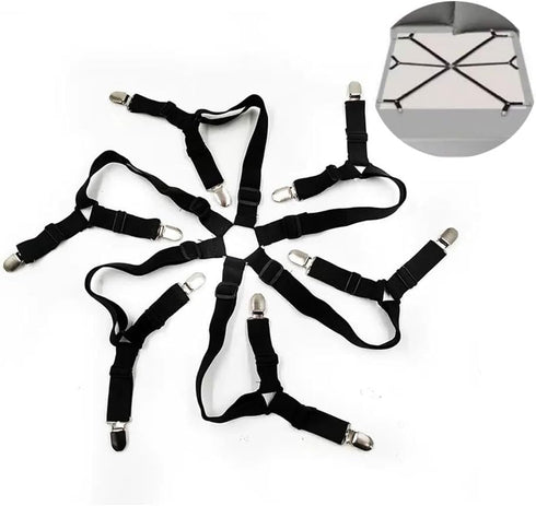 Adjustable Bed Sheet Holder Straps, 6 Way Cross Elastic Sheet Fasteners for Round and Square Mattresses