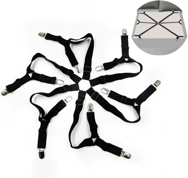 Adjustable Bed Sheet Holder Straps, 6 Way Cross Elastic Sheet Fasteners for Round and Square Mattresses