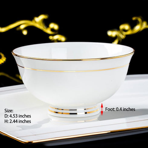 Ceramic Soup Bowls - Set of 5, 10 Ounce Gold Rim Small Bowls, Premium Bone China for Ice Cream, Rice, Dessert