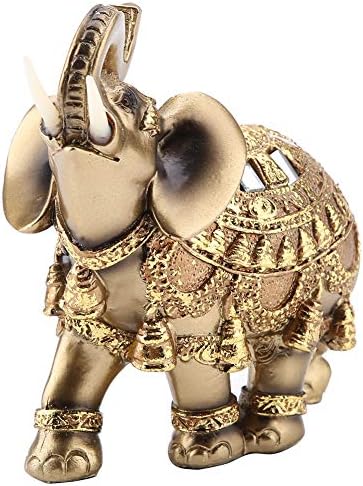 Feng Shui Elephant Statue, Golden Collectible Wealth Lucky Figurine for Home Office Decoration Gift (Large)