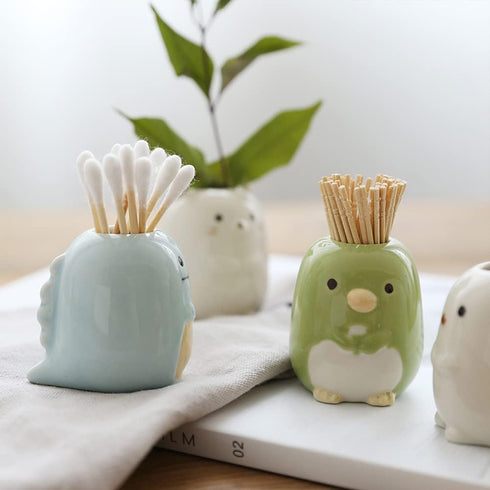 4Pcs Creative Ceramic Animal Mini Toothbrush Holder Organizer for Bathroom Vanity Countertops, Toothpicks and Swabs