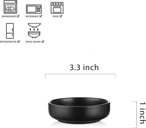 Selamica Ceramic 3.3 Inch Soy Sauce Dish Dipping Bowls Side Dishes Small Appetizer Pinch Bowls for Condiments, Sushi, Ketchup, BBQ-Set of 6(Matte Black) by Selamica