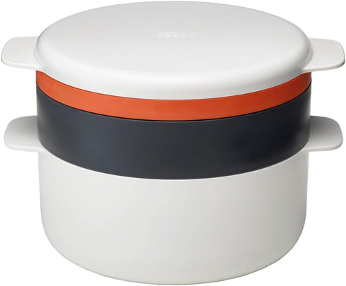 Joseph Joseph M-Cuisine 4-Piece Stackable Cooking Set, 2 Liter Cooking Pot, Steamer, Griddle, and Lid in Orange/Beige