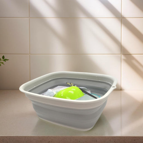 SAMMART 7.7L (2 Gallon) Collapsible Tub - Foldable Dish Tub, Portable Washing Basin (Grey, S)