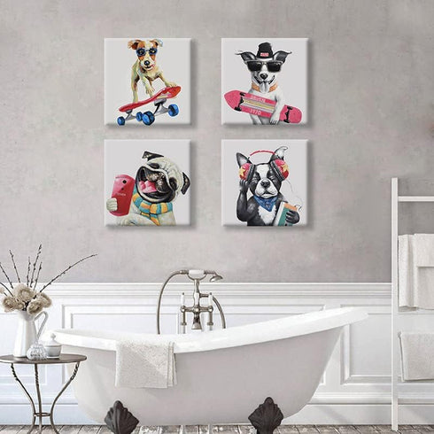 12'' 12'' 4 SEVEN WALL ARTS Colorful Gallery Pet Canvas Painting Puppy Artwork Abstract Hip-hop Dog Cartoon Picture