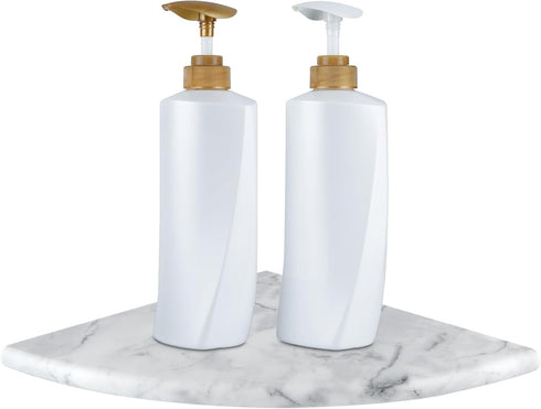 Sanbege 9" Marble Stone Corner Shelf Polished, Wall Mounted Shower Caddy, Floating Shampoo