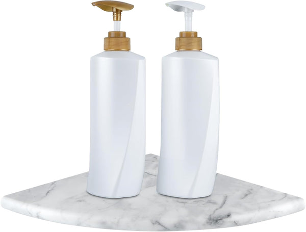 Sanbege 9" Marble Stone Corner Shelf Polished, Wall Mounted Shower Caddy, Floating Shampoo