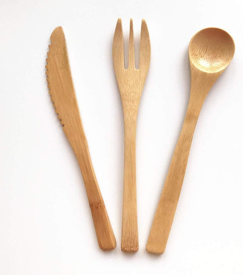 3-piece Fork Knife Spoon Bamboo Disposable Cutlery Set (Tableware) by LAIEKSIANG