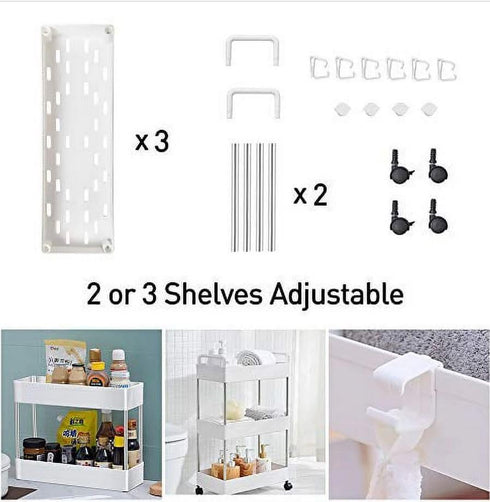 SOLEJAZZ Slim Storage Cart, 4 Tier Bathroom Organizer, Rolling Utility Cart for Kitchen, Laundry, White