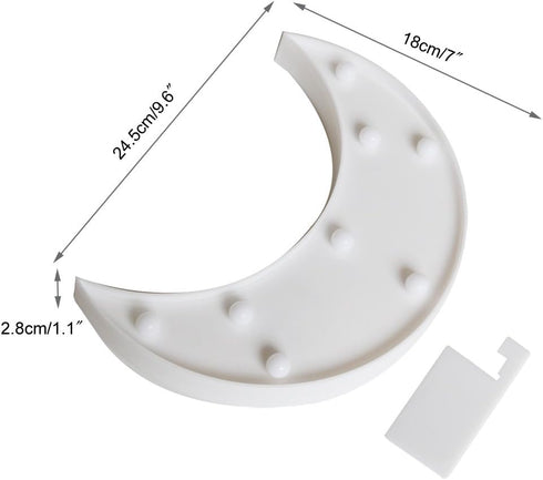 Pooqla Decorative LED Crescent Moon Marquee Sign, Nursery Night Lamp Gift, Ramadan Home Decorations (White)