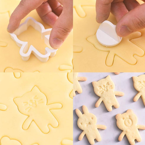Cute Animal Cookie Cutters, 8-Piece Set Bear, Cat, Bunny, Piglet Cookie Cutter and Face Stamps