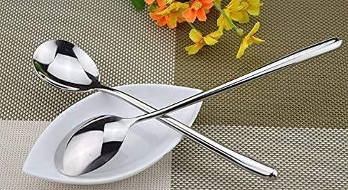 Stainless Steel Long Handle Soup Spoons, Korean Round Handle, Set of 4