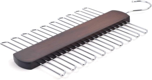 Umo Lorenzo Premium Wooden Necktie and Belt Hanger - Walnut Wood Organizer with 20 Hooks, Non-Slip Finish