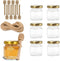1.5oz 6Pack Mini Glass Hexagon Jars with Gold Lids, Bee Charms, Honey Dipper Sticks for Party Favors