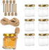 1.5oz 6Pack Mini Glass Hexagon Jars with Gold Lids, Bee Charms, Honey Dipper Sticks for Party Favors
