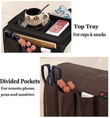 6 Pockets TV Remote Control Organizer - Home Sofa Console Caddy Holder for Cellphone, Tray, Snacks