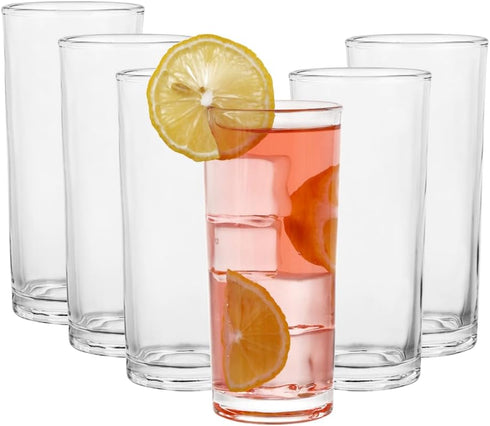 Highball Glasses Set of 6-8oz Tall Water Glasses for Mojito, Whiskey, Cocktails