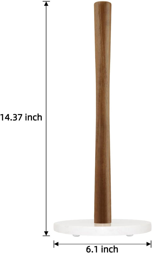 Buruis Wood Paper Towel Holder, Marble Base Decorative Countertop Stand for Kitchen and Bathroom
