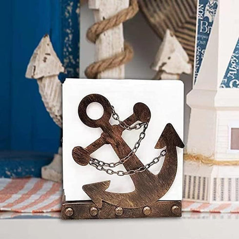 OwlGift Vintage Metal Nautical Anchor & Chain Napkin Holder, Freestanding Tabletop Napkin