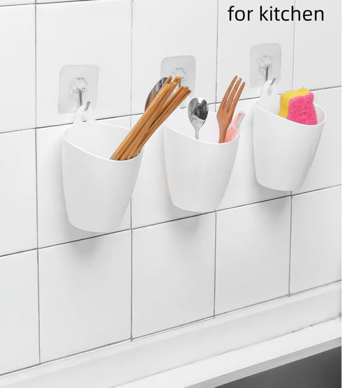 3 Pack Wall Mount Makeup Holder Organizer, Hanging Plastic Storage Cup for Makeup Brushes, Toothbrushes, Cosmetics