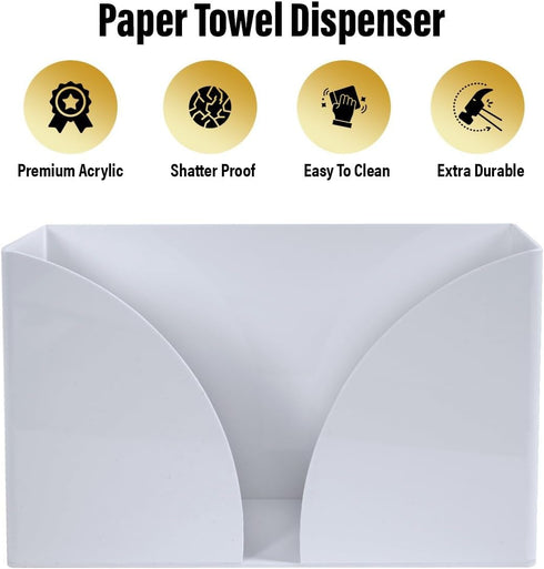 Paper Towel Holder Dispenser for Countertop, White Acrylic Napkin Holders for Kitchen or Bathroom, Great for Z-Fold