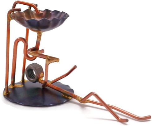 Handmade Metal Figurine Plumber, Unique Desk Accessories and Office Decor, Recycled Metal Sculptures Made in The USA
