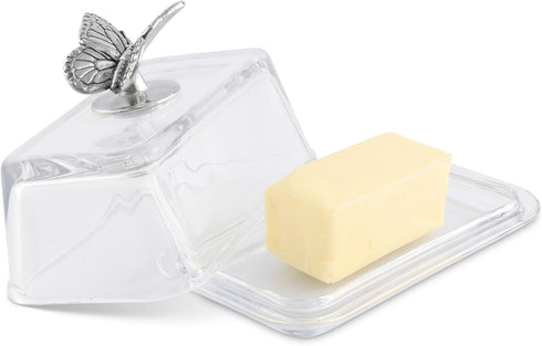 2-Piece Arthur Court Glass Butter Dish with Lid Butterfly Knob | Classic Design Covered Butter Keeper | Covers