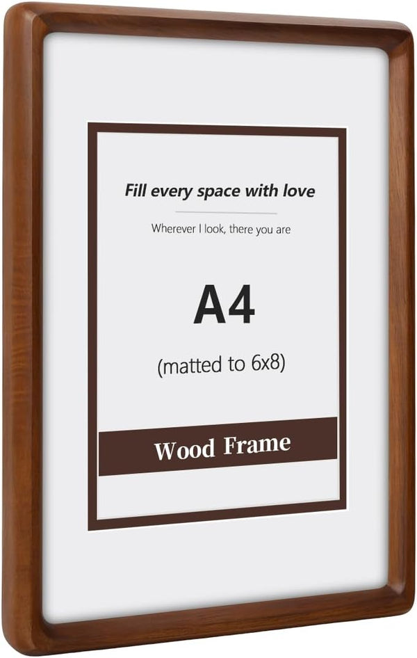 SZKYSJGS A4 Wood Picture Frame, Solid Natural Walnut Photo Frame with Tempered Glass,