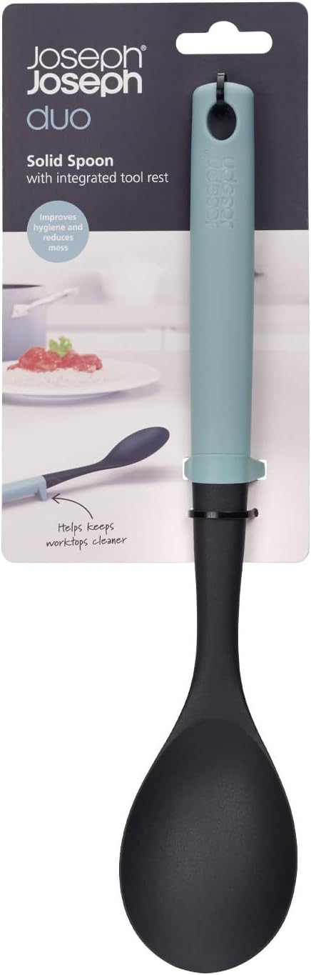 Joseph Joseph Duo Slotted Spoon with Integrated Tool Rest Hygienic Design, Heat-Resistant Nylon Head, Ideal for Non-Stick Cookware, Opal