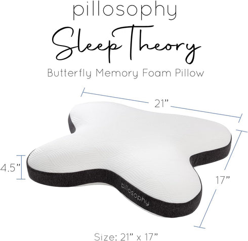 pillosophy SleepTheory Pillow Butterfly Shape Memory Foam Core Contoured for Neck & Shoulder Alignment Washable Cover