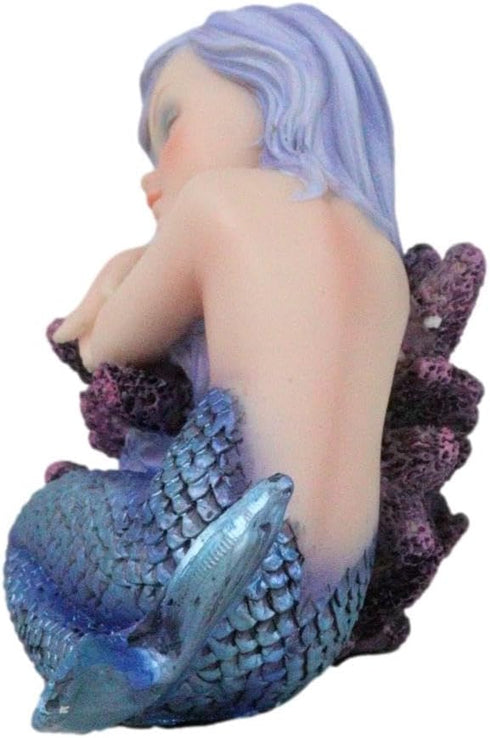 Ebros Under The Sea Blue Child Mermaid Sleeping On Coral Statue, Enchansia Mergirl Decorative Figurine