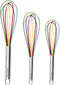 Silicone Whisk Set, Non-Scratch Set of 3, Mini & Small Sizes, Stainless Steel Whisk
