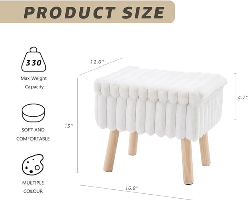Wimarsbon Storage Ottoman,Soft Faux Fur Footstool with Padded Seat, Small Reading Vanity Chair, Footrest with Wood Tray