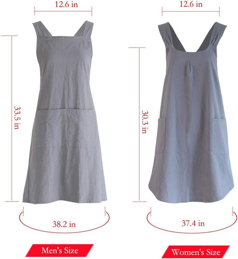 NEWGEM Japanese Linen Cross Back Kitchen Cooking Aprons for Men, with Pockets for Baking, Gardening, Khaki
