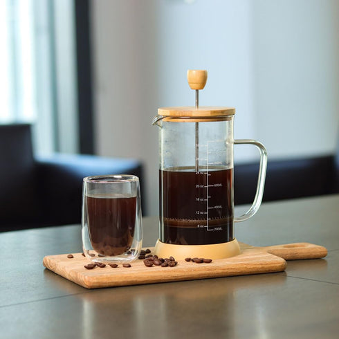 wedrink French Press Coffee Maker 34oz - Thicken Heat-Resistant Borosilicate Glass with Bamboo Lid (1000ml)