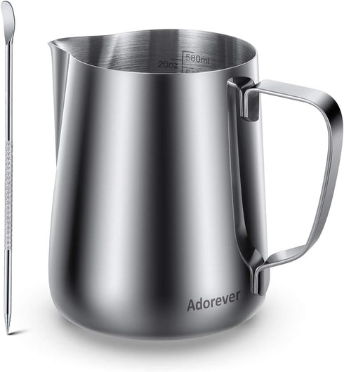 Milk Frothing Pitcher, 600ml 20oz Thicker Version Stainless Steel for Coffee Cappuccino Latte Art