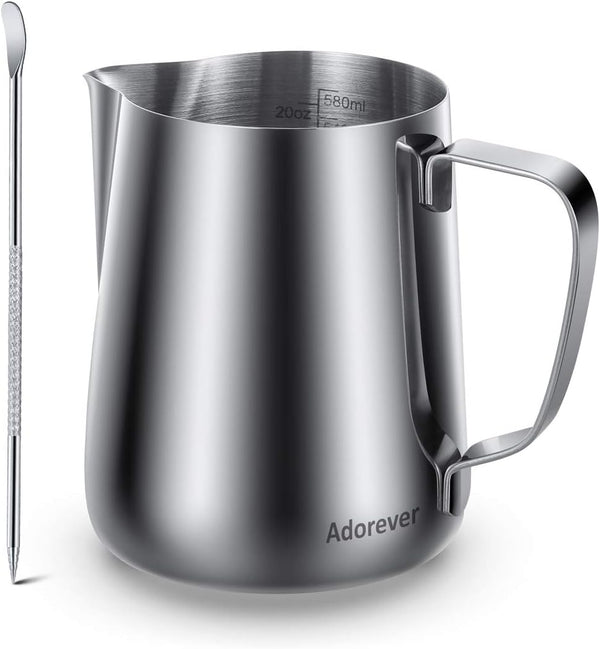 Milk Frothing Pitcher, 600ml 20oz Thicker Version Stainless Steel for Coffee Cappuccino Latte Art