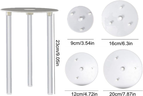Cake Tier Supports, 4 Pcs Reusable Cake Boards (9/12/16/20cm) and 12 Pcs Cake Dowel Rods for Tiered Cake Stacking